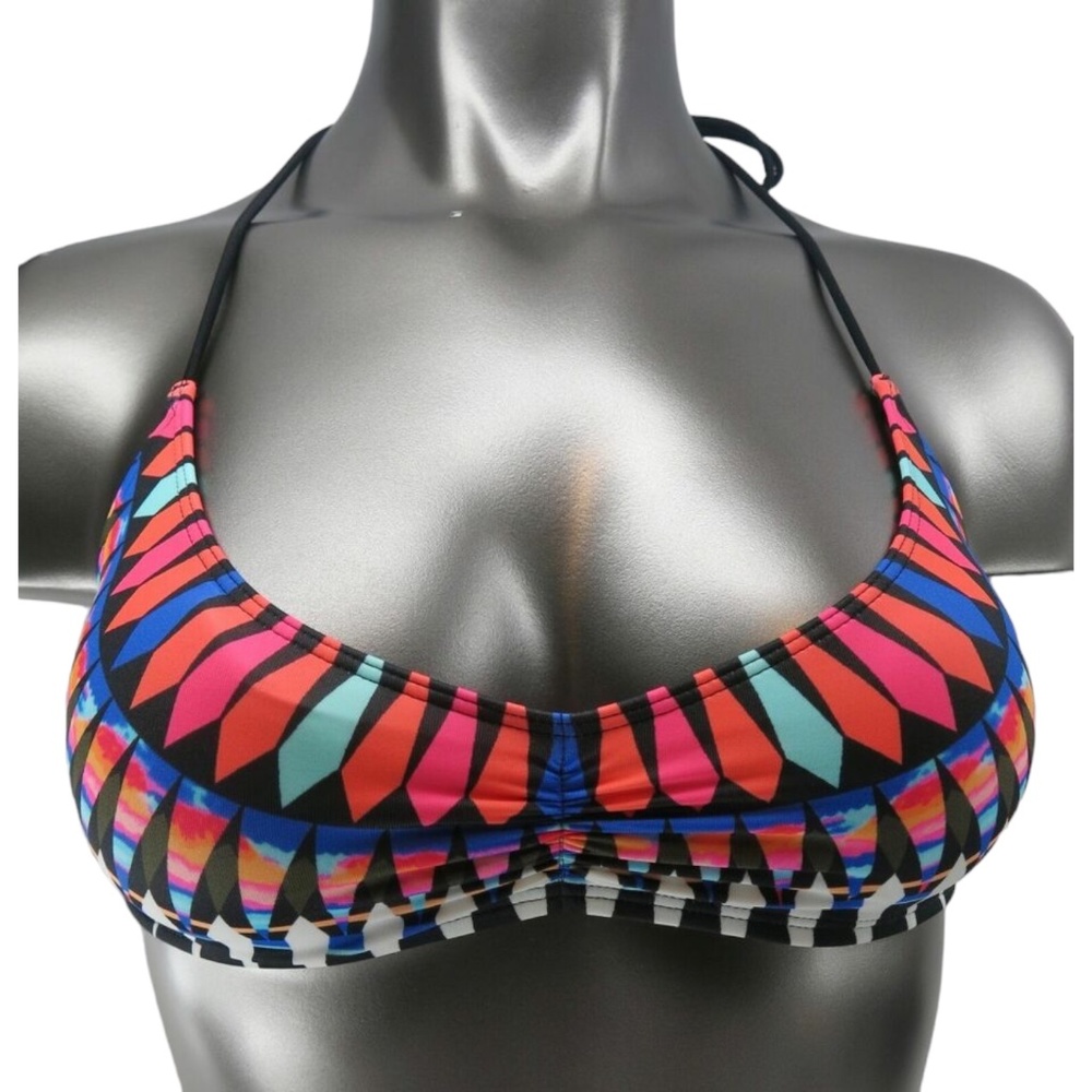 Victoria's Secret PINK Dark Tribal Aztec Lace Up Bralette Halter Swim Top XS
